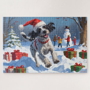 Drahthaariger Griffon mit Schneehut an Weihnachten Puzzle