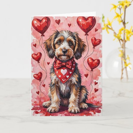 Drahthaariger Griffon Valentine Hund Karte (Gelbe Blume)