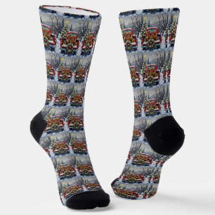 Drahthaariger Griffon Weihnachten Roter LKW Socken