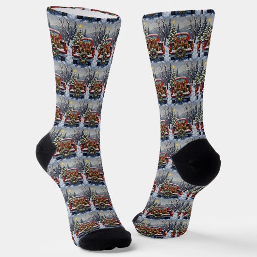 Drahthaariger Griffon Weihnachten Roter LKW Socken (Gewinkelt)