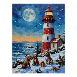Drahthaariger Griffon Weihnachts Leuchtturm Poster