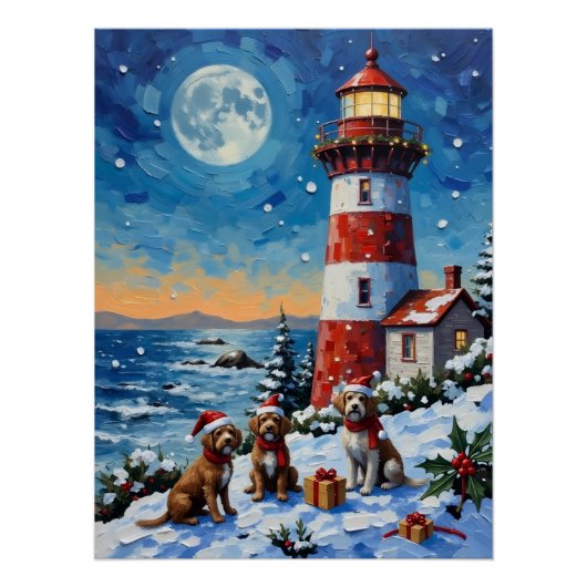 Drahthaariger Griffon Weihnachts Leuchtturm Poster (Vorderseite)