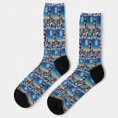 Drahthaariger Griffon Weihnachts Leuchtturm Socken (Linkes Detail)