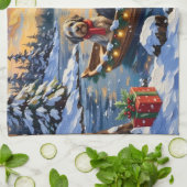 Drahthaariger Griffon Weihnachtsboot Urlaub Geschirrtuch (Gefaltet)