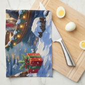 Drahthaariger Griffon Weihnachtsboot Urlaub Geschirrtuch (Viertel Falte)