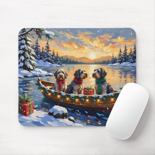 Drahthaariger Griffon Weihnachtsboot Urlaub Mousepad (Mit Mouse)