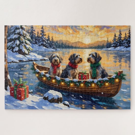 Drahthaariger Griffon Weihnachtsboot Urlaub Puzzle (Horizontal)