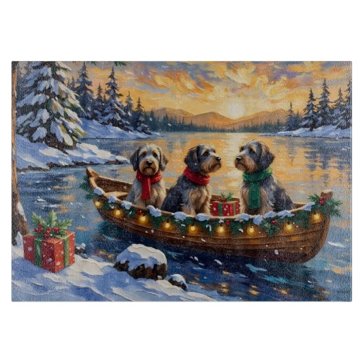 Drahthaariger Griffon Weihnachtsboot Urlaub Schneidebrett (Vorderseite)