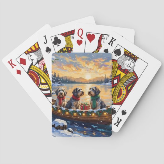 Drahthaariger Griffon Weihnachtsboot Urlaub Spielkarten (Rückseite)