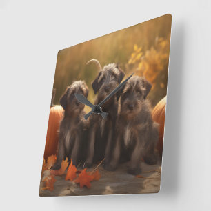 Drahthaariger Griffon-Welpe Herbst Quadratische Wanduhr