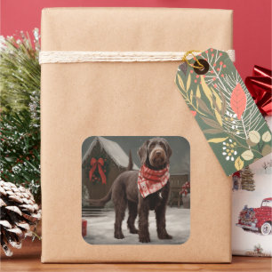Drahthaariger Vorstehhund im Schnee Weihnachten Quadratischer Aufkleber