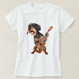 Drahthaarterrier Dackel Gitarre T - Shirt spielen