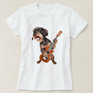 Drahthaarterrier Dackel Gitarre T - Shirt spielen