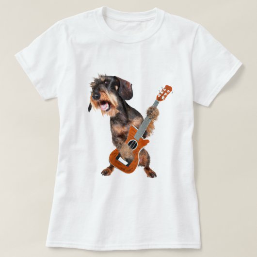 Drahthaarterrier Dackel Gitarre T - Shirt spielen (Design vorne)