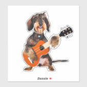 Drahthaarterrier Dackel Spielen Acoustic Gitarre Aufkleber (Blatt)