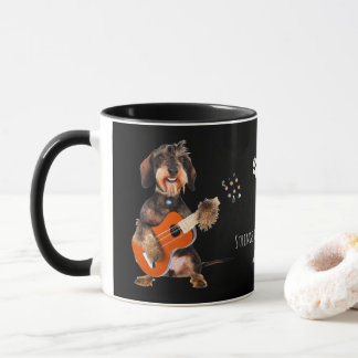 Drahthaarterrier Dackel Spielen Acoustic Gitarre Tasse