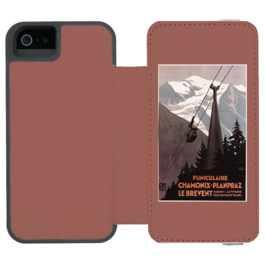 Drahtseilbahn-Plakat Funiculaire Le Brevent Incipio iPhone Geldbeutel-Hülle (Folio Geöffnet)