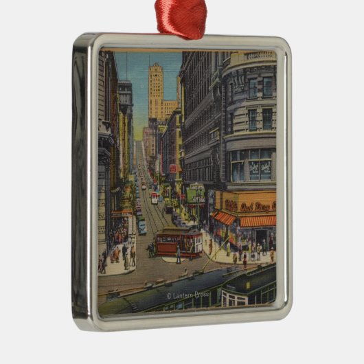 Drahtseilbahnen auf Markt und Powell-Straße Silbernes Ornament (Rechts)