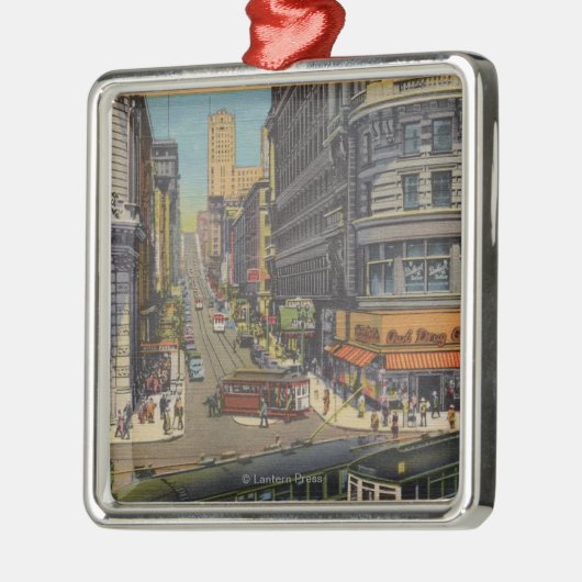 Drahtseilbahnen auf Markt und Powell-Straße Silbernes Ornament (Links)