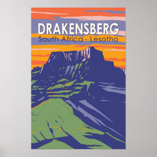 Drakensberg Südafrika Lesotho Reise Kunst Retro Poster
