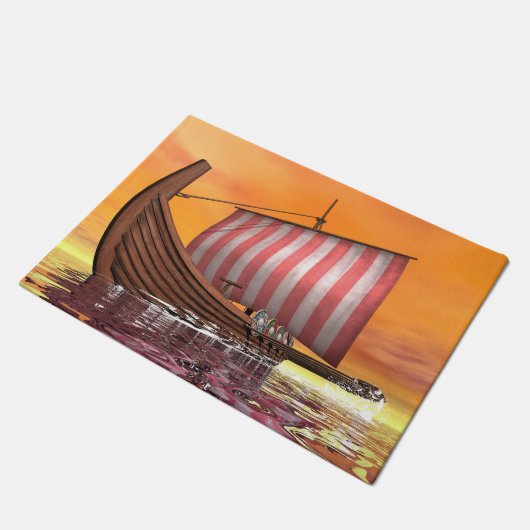 Drakkar oder Wikinger-Schiff - 3D übertragen Fußmatte (Schrägansicht)