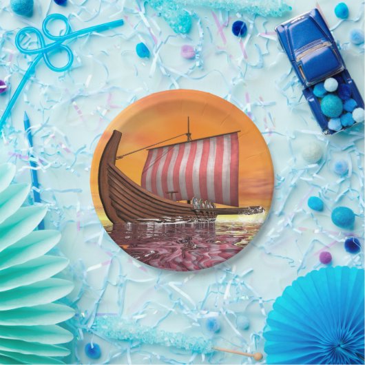 Drakkar oder Wikinger-Schiff - 3D übertragen Pappteller (Party)