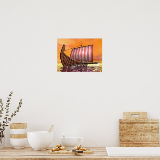 Drakkar or viking ship - 3D render Poster (Küche)