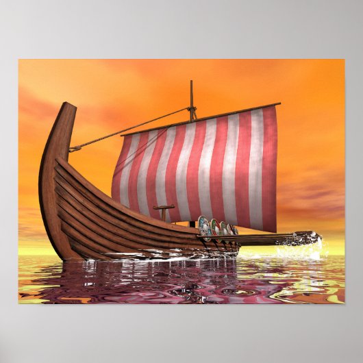 Drakkar or viking ship - 3D render Poster (Vorne)