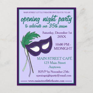 Drama Club Massivholz Party Einladungspostkarte