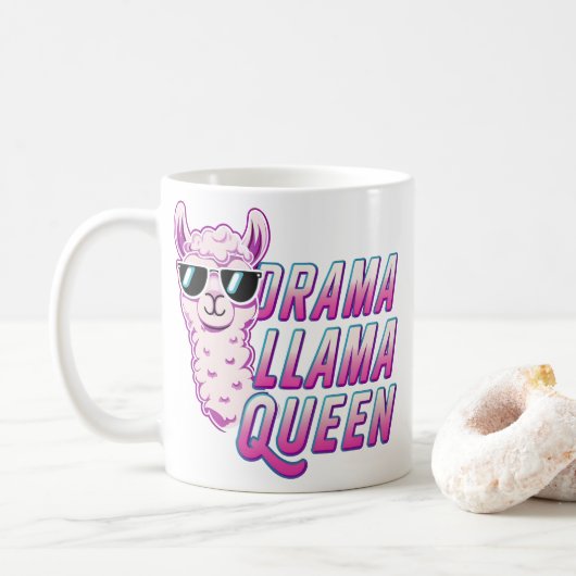 Drama Llama Queen Niedlich Llama mit Sonnenbrille Kaffeetasse (Mit Donut)
