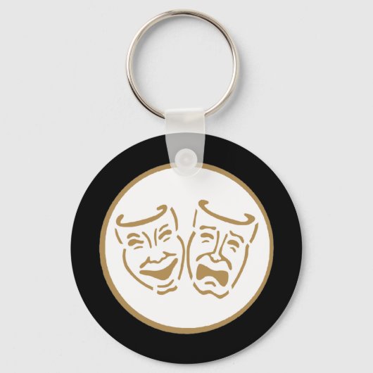 Drama-Masken (weiß & Gold) Schlüsselanhänger (Vorderseite)