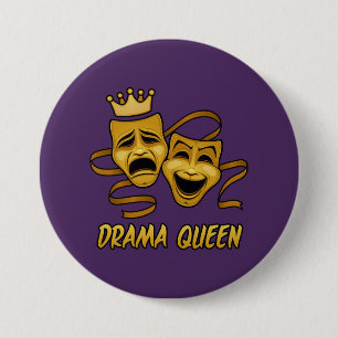 Drama Queen Comedy and Tragedy Gold Theater Maske Button