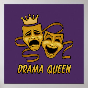 Drama Queen Comedy and Tragedy Gold Theater Maske Poster