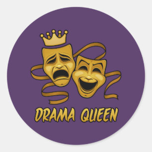 Drama Queen Comedy and Tragedy Gold Theater Maske Runder Aufkleber