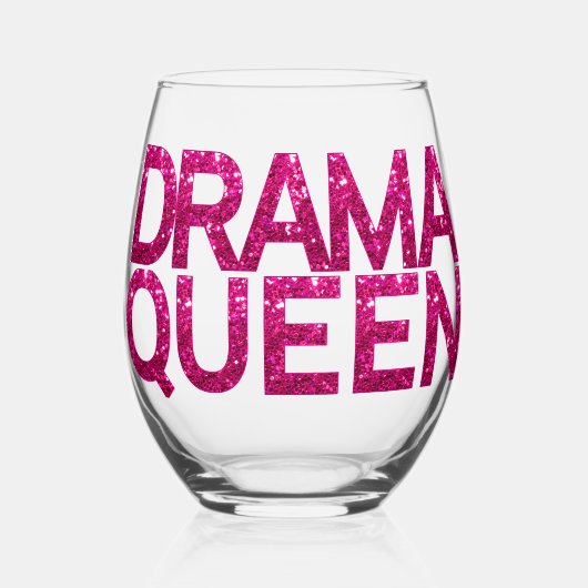 Drama Queen Hot Pink Glitzer Weinglas Ohne Stiel (Vorderseite)
