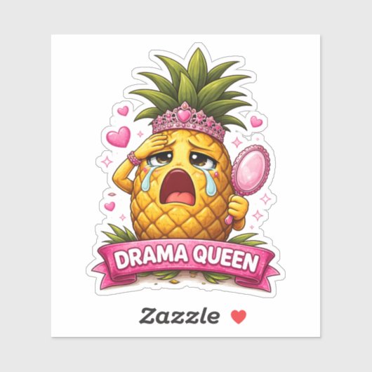 Drama Queen Pineapple Custom-Cut Vinyl Sticker (Blatt)
