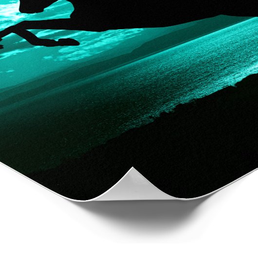 Dramatic Black Horse Teal Sky Peaceful  Poster (Ecke)