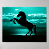 Dramatic Black Horse Teal Sky Peaceful  Poster (Vorne)