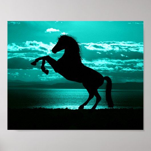 Dramatic Black Horse Teal Sky Peaceful Poster (Vorne)