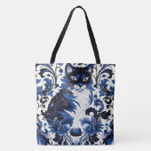 Dramatic Blue Art Deco Cat Large Shoulder Tote Tasche (Vorderseite)