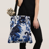 Dramatic Blue Art Deco Cat Large Shoulder Tote Tasche (Von Nahem)