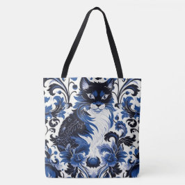 Dramatic Blue Deco Cat Large Shoulder Tote Tasche