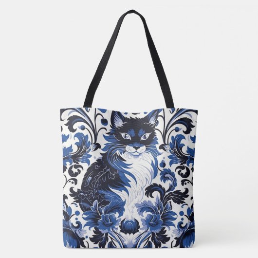 Dramatic Blue Deco Cat Large Shoulder Tote Tasche (Rückseite)