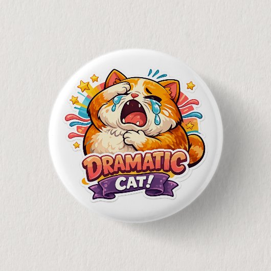 Dramatic Cat Funny Crying Cartoon Art Reaction Button (Vorderseite)