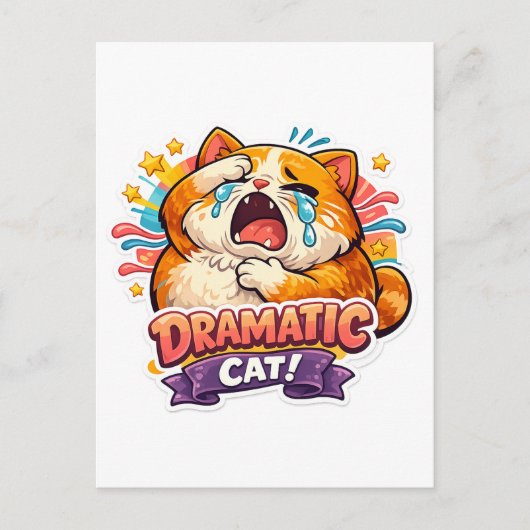 Dramatic Cat Funny Crying Cartoon Art Reaction Postkarte (Vorderseite)