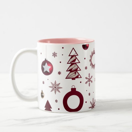 Dramatic Deep Red Geometric Layered Tree Zweifarbige Tasse (Links)
