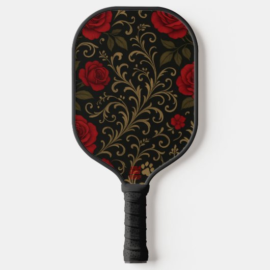 Dramatic Floral Red Romantic Spanish Scrolls Pickleball Schläger (Vorderseite)