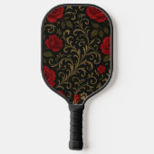 Dramatic Floral Red Romantic Spanish Scrolls Pickleball Schläger (Rückseite)