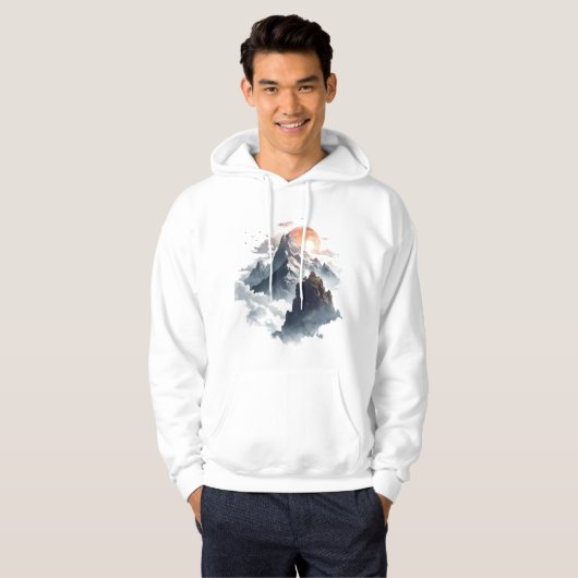 Dramatic Mountain Landscape with Clouds & Sun Rays Hoodie (Vorne ganz)