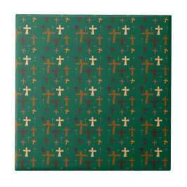 Dramatic Multicolored Christian Crosses on Green Fliese